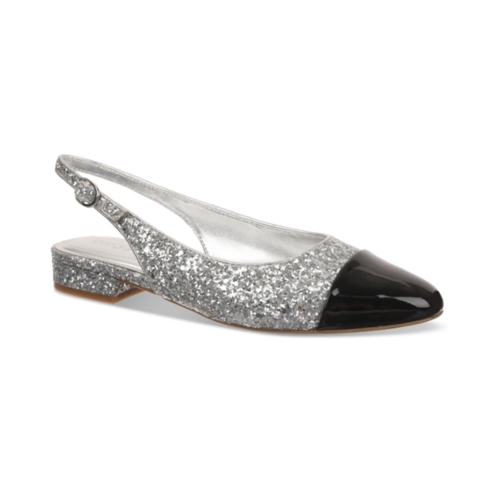 On 34th Women's Avril Capped-Toe Slingback Flats, - Silver Glitter/Black Patent